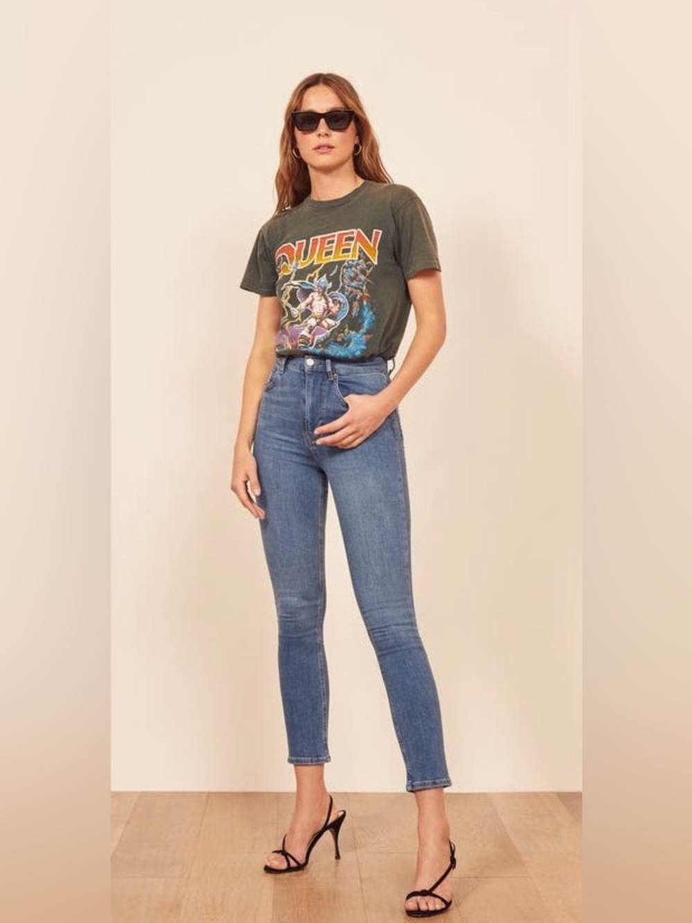Reformation “High & Skinny” jeans in Darwin wash, size 26.